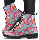 Pink Flamingo-Women's Ankle Boots, Combat, Hippie Boho Boots vegan Leather