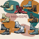 Past Mist Blue Bird-Women's Canvas Boots, Combat boots, , Handcraft Boots, Combat Boots, Hippie Boots - MaWeePet- Art on Apparel