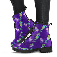 Seahorse Purple- Combat boots, Boho Hippie Boots - MaWeePet- Art on Apparel