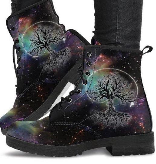Galaxy Tree-Women's colorful Boots, Combat boots Festival, Hippie Boots vegan Leather - MaWeePet- Art on Apparel