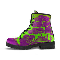 Willow Pattern green and purple Boots,  Combat boots,  Festival Combat, Hippie Boots vegan Leather - MaWeePet- Art on Apparel