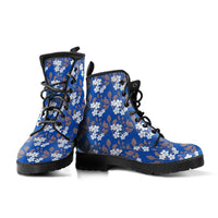 White flower on Blue- Combat boots, Boho Hippie Boots - MaWeePet- Art on Apparel