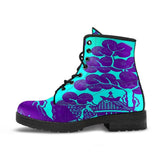 Willow Pattern blue and purple - Combat boots,  Festival Combat, Hippie Boots Lace up, Classic Short boots - MaWeePet- Art on Apparel