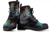 Galaxy Tree-Women's colorful Boots, Combat boots Festival, Hippie Boots vegan Leather - MaWeePet- Art on Apparel
