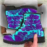 Willow Pattern blue and purple - Combat boots,  Festival Combat, Hippie Boots Lace up, Classic Short boots - MaWeePet- Art on Apparel