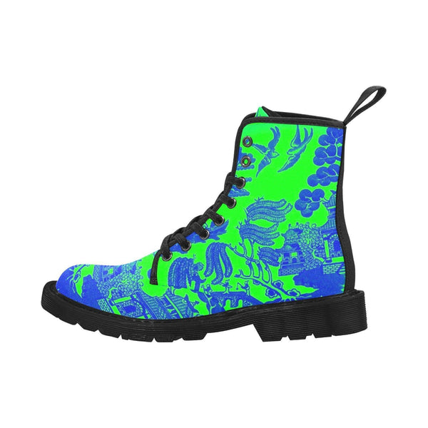 NEW Willow pattern blue and lime -Women's lightweight 30.7oz! Doc Marten Style, Festival, Combat, Hippie Boots - MaWeePet- Art on Apparel
