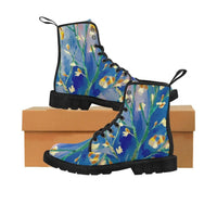Blue Blossoms - Women's Canvas Boots, Combat boots, Combat Shoes, Hippie Boots - MaWeePet- Art on Apparel