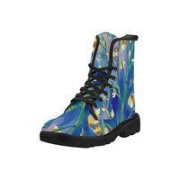 Blue Blossoms - Women's Canvas Boots, Combat boots, Combat Shoes, Hippie Boots - MaWeePet- Art on Apparel