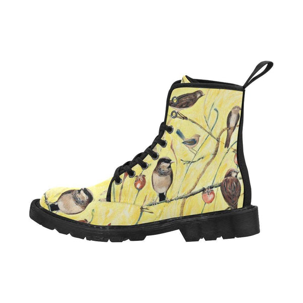 Yellow Birds -Women's Canvas Boots, Combat boots, , Handcraft Boots, Womens Boots, Combat Shoes, Hippie Boots - MaWeePet- Art on Apparel