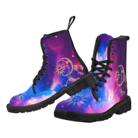 Blue Galaxy Flare  -Combat boots, , Festival, Combat, Vintage Hippie Lace up Boots - MaWeePet 