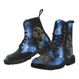 Sun and Moon Galaxy Blue  -Combat boots, , Festival, Combat, Vintage Hippie Lace up Boots - MaWeePet- Art on Apparel