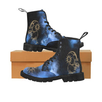 Sun and Moon Galaxy Blue  -Combat boots, , Festival, Combat, Vintage Hippie Lace up Boots - MaWeePet- Art on Apparel