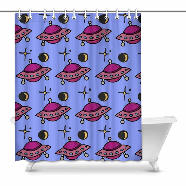 Space Ships Shower Curtain 60"x72"fitted with C-shaped curtain hooks, - MaWeePet- Art on Apparel