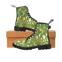 Green and Gold -Women's Canvas Boots, Combat boots, , Combat Shoes, Lightweight Boots - MaWeePet- Art on Apparel