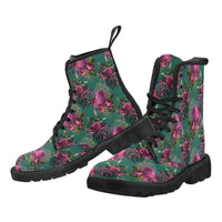 Green Floral-Women's Boots, Combat boots, , Combat Shoes, Hippie Boots - MaWeePet- Art on Apparel