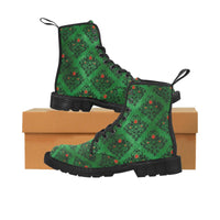 Green Wreath -Women's Canvas Boots, Combat boots,  Combat Shoes, Lightweight Boots - MaWeePet- Art on Apparel