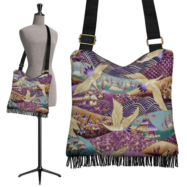 Purple Cranes- Boho Handbags - MaWeePet- Art on Apparel