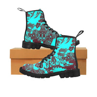 Willow pattern Blue -Women's Canvas Boots, Combat boots  Festival Combat, Hippie Boots - MaWeePet- Art on Apparel