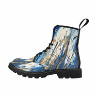 Blue and White grasslands-Women's Combat boots , Handcraft Boots, Hippie Boots - MaWeePet- Art on Apparel