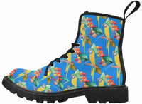 Parrot on Blue-Women's lightweight Combat boots , Festival, Combat, Hippie Boots - MaWeePet- Art on Apparel