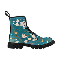 Turquoise Blossom-Women's Canvas Boots, Combat boots,  Style, Handcraft Boots, Combat Shoes, Hippie Boots - MaWeePet- Art on Apparel
