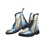 Blue and White grasslands-Women's Combat boots , Handcraft Boots, Hippie Boots - MaWeePet- Art on Apparel