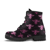 Bees Pink -Lace up Ankle, Flat Heel BohemianCombat boots,  Classic Boots - MaWeePet- Art on Apparel