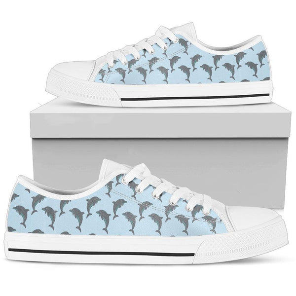 Sneakers-Dolphin Blue -Womans Low Top Canvas Sneakers, Cruise Fashion Shoes - MaWeePet- Art on Apparel