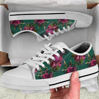 Sneakers-Green Floral -Womans Low Top Canvas Sneakers, Cruise Fashion Shoes - MaWeePet- Art on Apparel