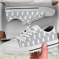 Sneakers-Seahorse Grey -Womans Low Top Canvas Sneakers, Cruise Fashion Shoes - MaWeePet- Art on Apparel