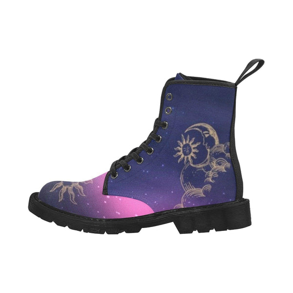Sun and Moon Galaxy Pink  -Combat boots , Festival, Combat, Vintage Hippie Lace up Boots - MaWeePet- Art on Apparel
