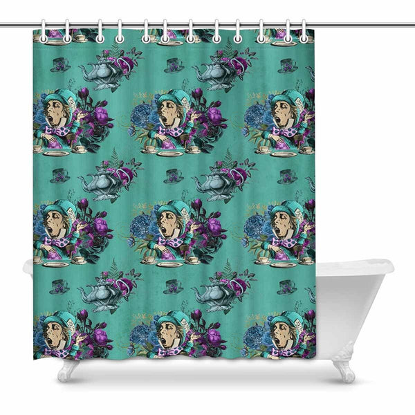 Mad Hatter Shower Curtain 60"x72"fitted with C-shaped curtain hooks, - MaWeePet- Art on Apparel