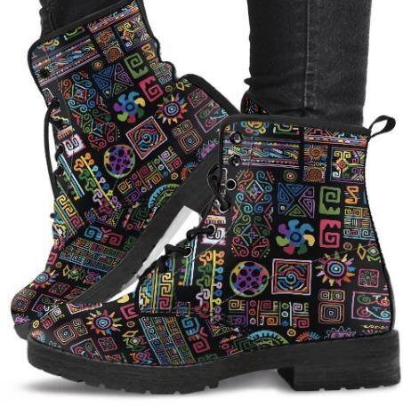 Abstract Bohemian-Women's Combat boots, , Festival, Combat Boots, Vintage Hippie Lace up Boots - MaWeePet- Art on Apparel