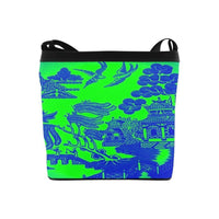 Shoulder bag Crossbody Bags, Handbag, Purse Crossbody Bags-Willow Pattern Lime on Black - - MaWeePet- Art on Apparel