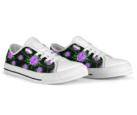 Sneakers-Floral on Black -Womans Low Top Canvas Sneakers, Cruise Fashion Shoes - MaWeePet- Art on Apparel