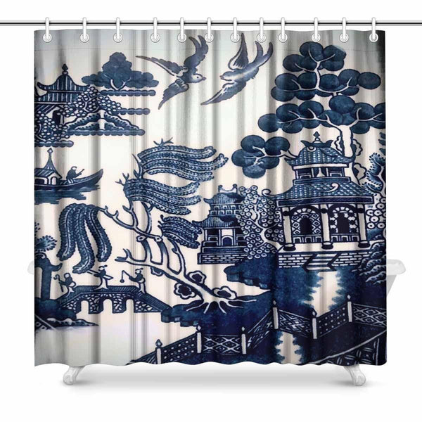 Shower Curtain for standard sized bath tubs, fitted with C-shaped curtain hooks - MaWeePet- Art on Apparel