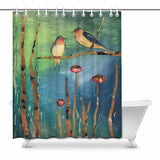 Shower Curtain two swallows for standard sized bath tubs, fitted with C-shaped curtain hooks - MaWeePet- Art on Apparel