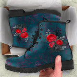 Mens Red Roses-  Hipster Bohemian Doc  Style Boots, Combat boots - MaWeePet- Art on Apparel