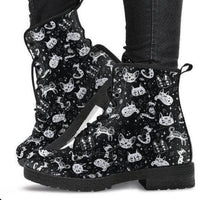 Combat Boots, Lace Up, Festival Bohemian Ankle Boots Combat boots,  Boots- Black Cat Pattern - - MaWeePet- Art on Apparel