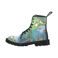 MENS Blue Green Birds-Canvas Boots, Combat boots , Combat Boots - MaWeePet- Art on Apparel