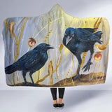 Raven Crow Abstract Hurry-Hooded Blanket, Wearable Blanket, Cosy Fleece, Surf Wear, Festival Clothes, Camping Fleece - MaWeePet- Art on Apparel