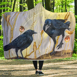 Raven Crow Abstract Hurry-Hooded Blanket, Wearable Blanket, Cosy Fleece, Surf Wear, Festival Clothes, Camping Fleece - MaWeePet- Art on Apparel