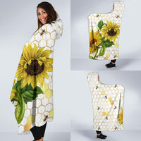 Sunflower Bees-Hooded Blanket, Hoodie Cloak, Wearable Blanket, Surf Wear, Festival, Camping, Blanket with a Hood. - MaWeePet- Art on Apparel