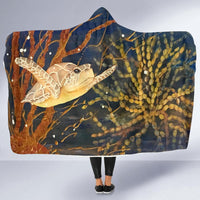 Turtle Sea-Hooded Blanket, Wearable Blanket, Cosy Fleece, Surf Wear, Festival Clothes, Camping Fleece - MaWeePet- Art on Apparel