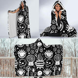 Witch Symbols-Hooded Blanket, Fleece Cloak, Wearable Blanket, Surf Wear, Festival Clothes, Camping Fleece - MaWeePet- Art on Apparel