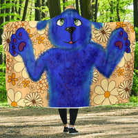 Blue Dog -Hooded Blanket, Fleece Cloak, Wearable Blanket, Surf Wear, Festival Clothes, Camping Fleece - MaWeePet- Art on Apparel