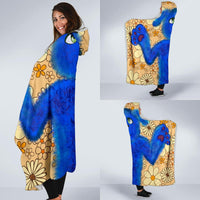 Blue Dog -Hooded Blanket, Fleece Cloak, Wearable Blanket, Surf Wear, Festival Clothes, Camping Fleece - MaWeePet- Art on Apparel