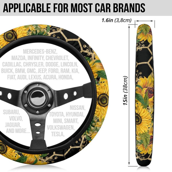 Sunflower Bees 4 Steering Wheel Cover - MaWeePet- Art on Apparel