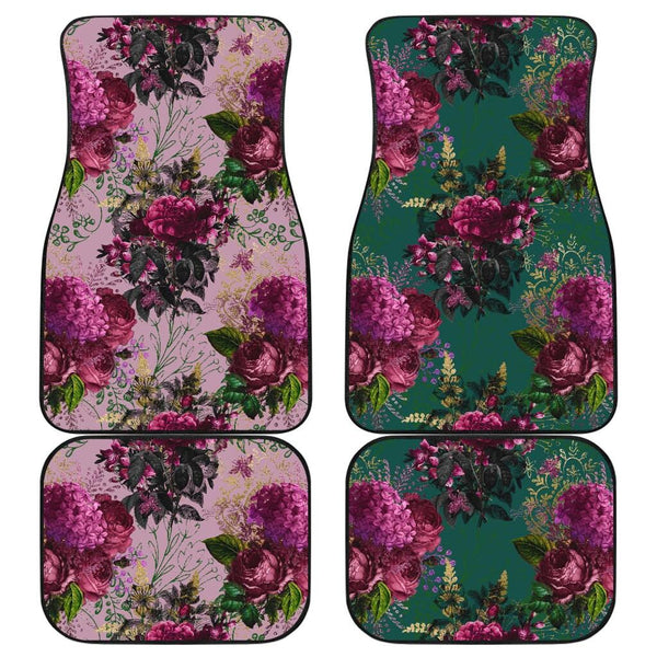 Green Pink Flower-Set of 4 Car Floor Mats (2 large front and 2 smaller rear) - MaWeePet- Art on Apparel