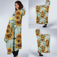 Sunflower Sky Blue-Hooded Blanket, Hoodie Cloak, Wearable Blanket, Surf Wear, Festival, Camping, Blanket with a Hood. - MaWeePet- Art on Apparel